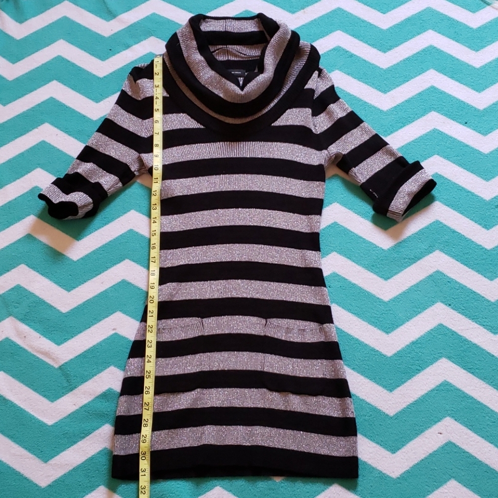 INC Silver and Black Cowlneck Sweater Dress